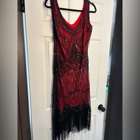 Other - Red and Black Beaded Fringe Dress